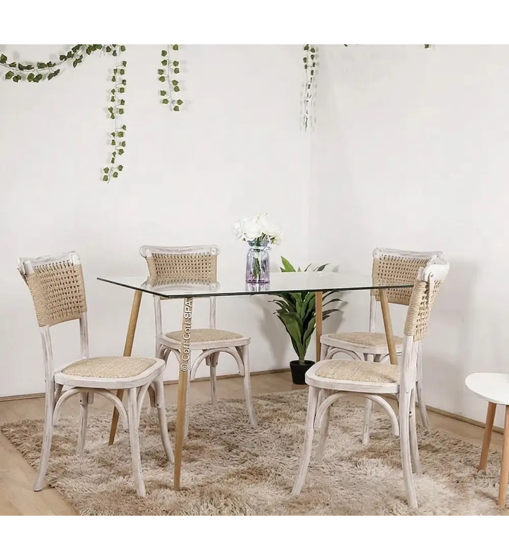 Comedor Mesa Rubi 120x80cm + 4 Sillas Crossback Yute