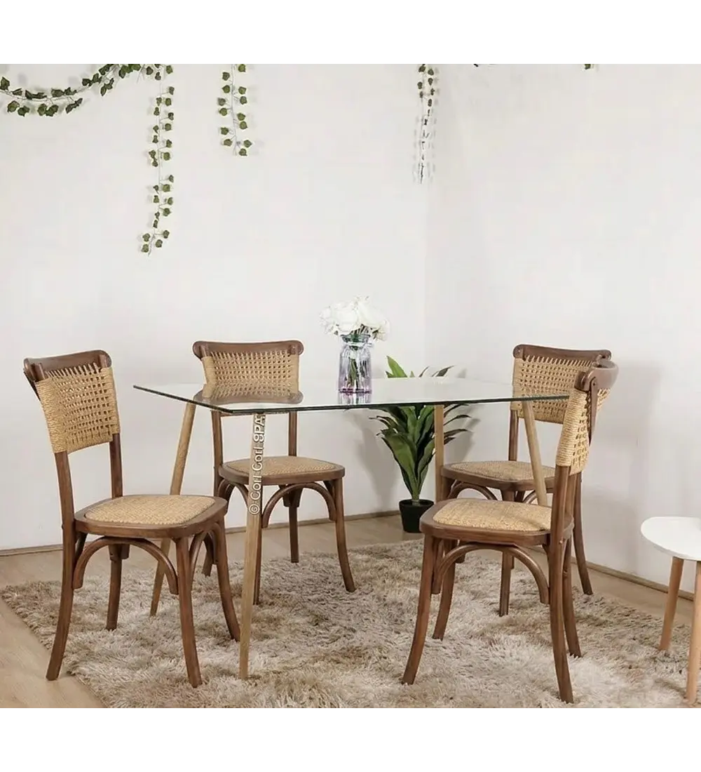 Comedor Mesa Rubi 120x80cm + 4 Sillas Crossback Yute