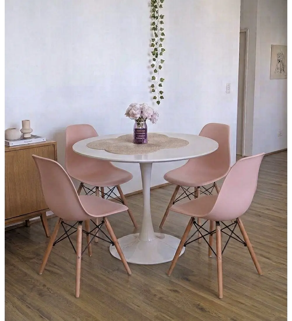 Comedor Mesa Tulip Blanca 100cms + 4 Sillas Eames