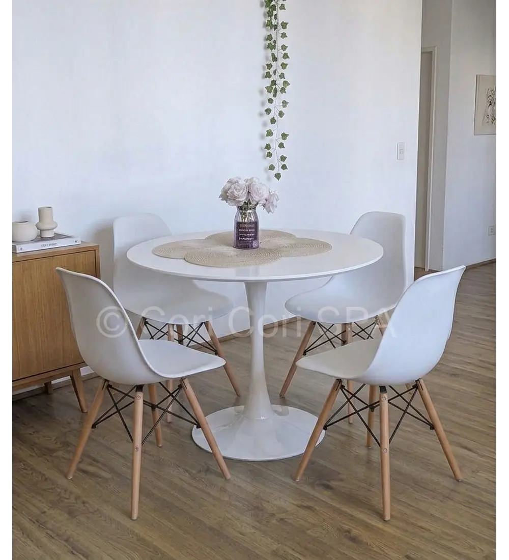 Comedor Mesa Tulip Blanca 100cms + 4 Sillas Eames