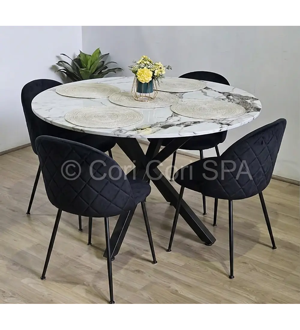 Comedor Warwick Stone + 4 Silla Bread Velvet Black