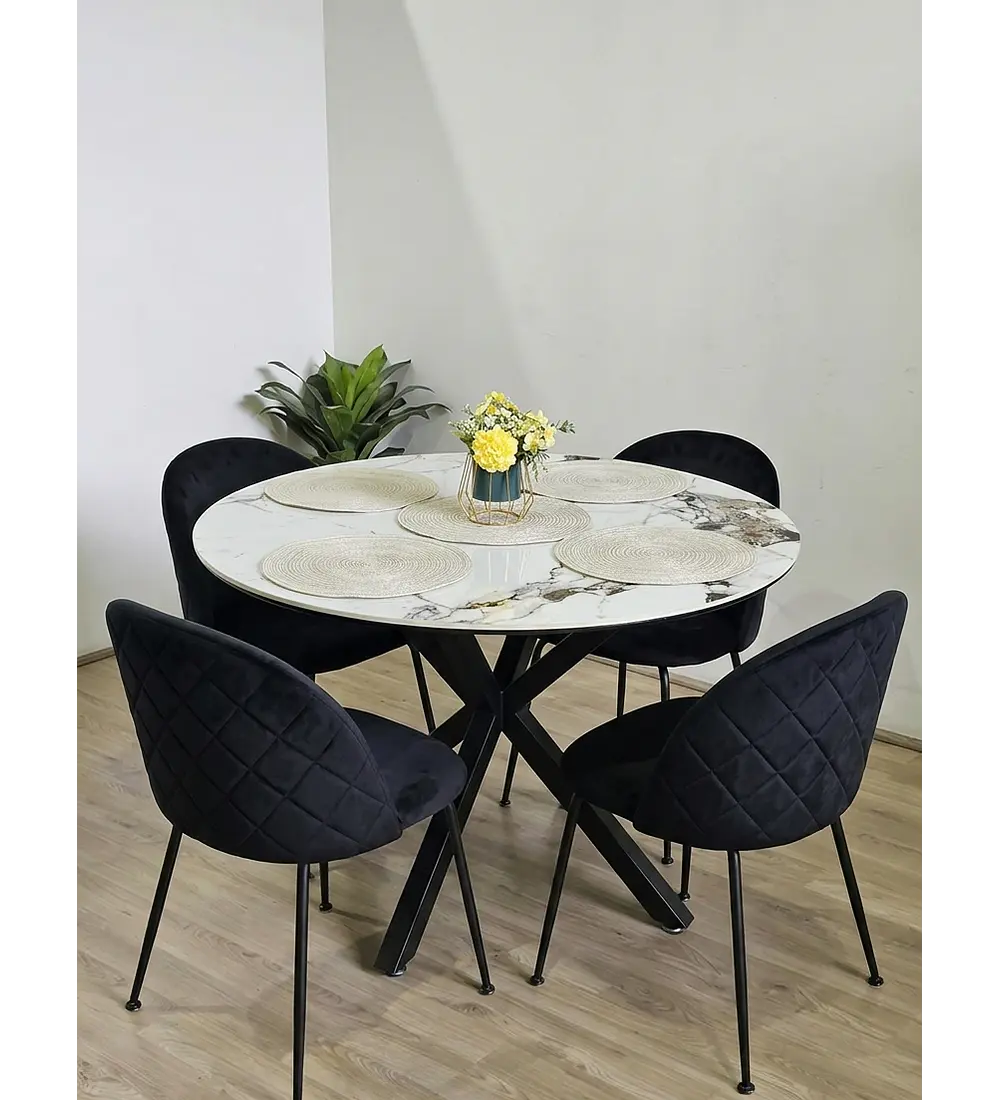 Comedor Warwick Stone + 4 Silla Bread Velvet Black
