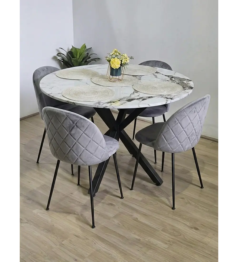 Comedor Warwick Stone + 4 Silla Bread Velvet Black