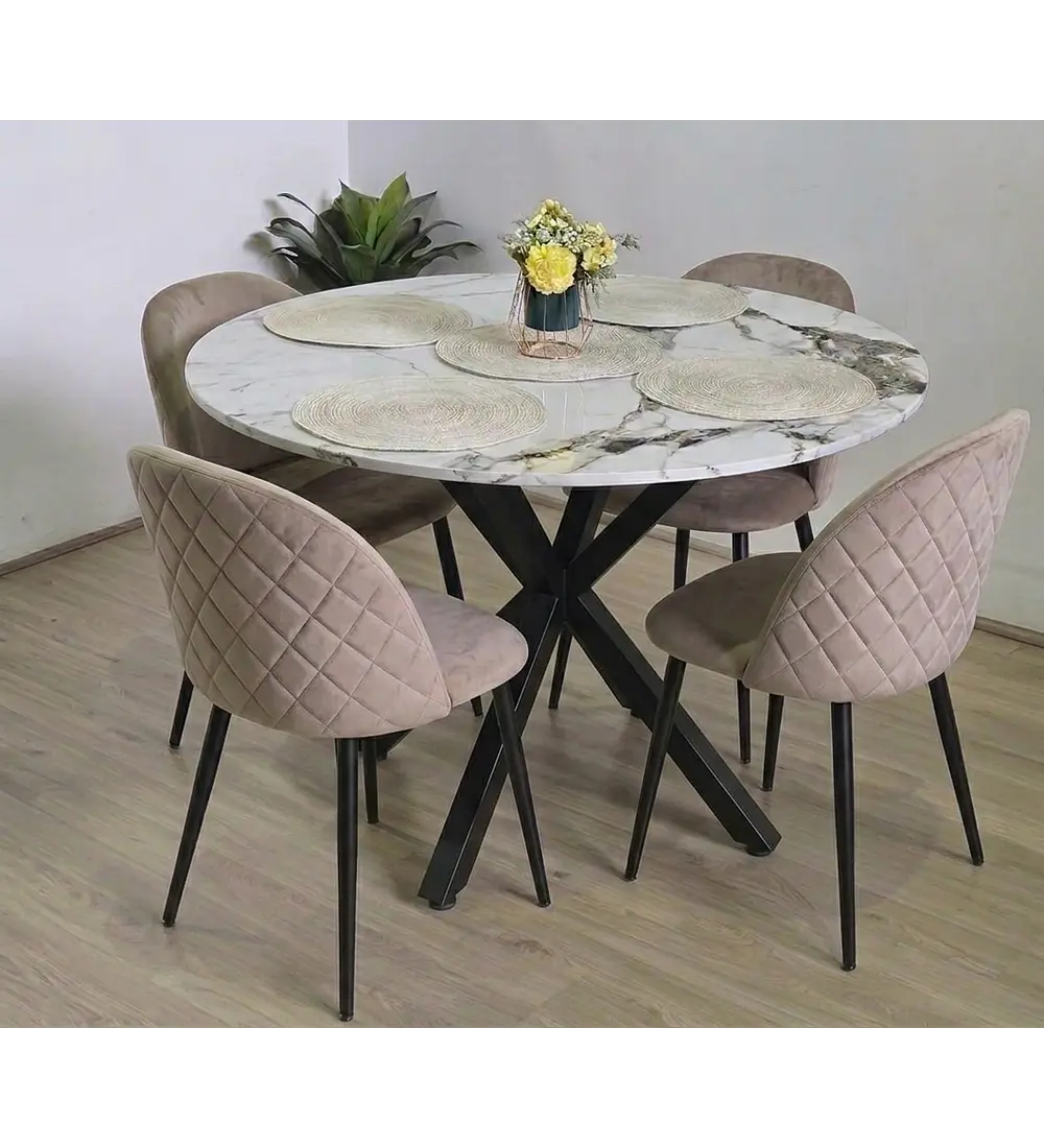 Comedor Warwick Stone + 4 Silla Bread Velvet Black