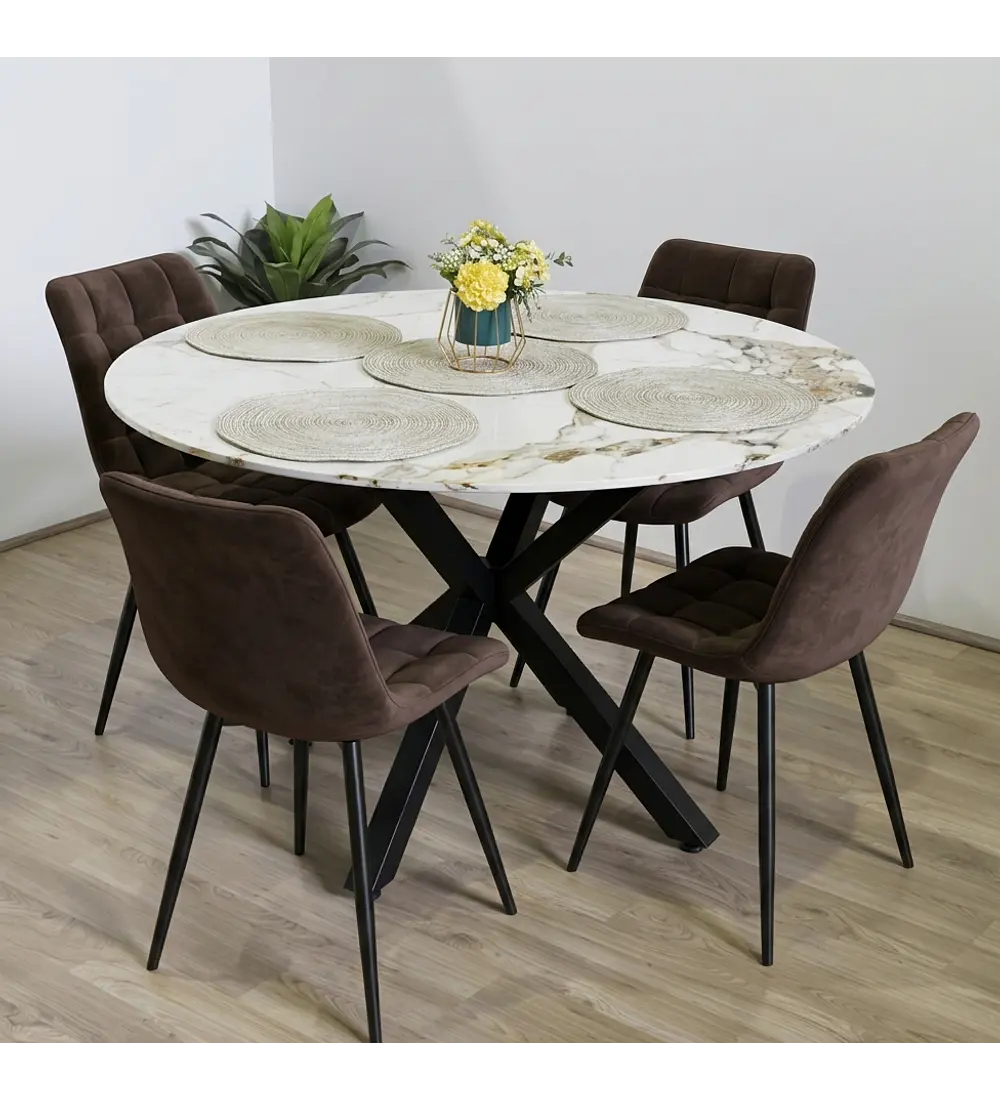 Comedor Warwick Stone + 4 Silla Capitonne Top Velvet Black
