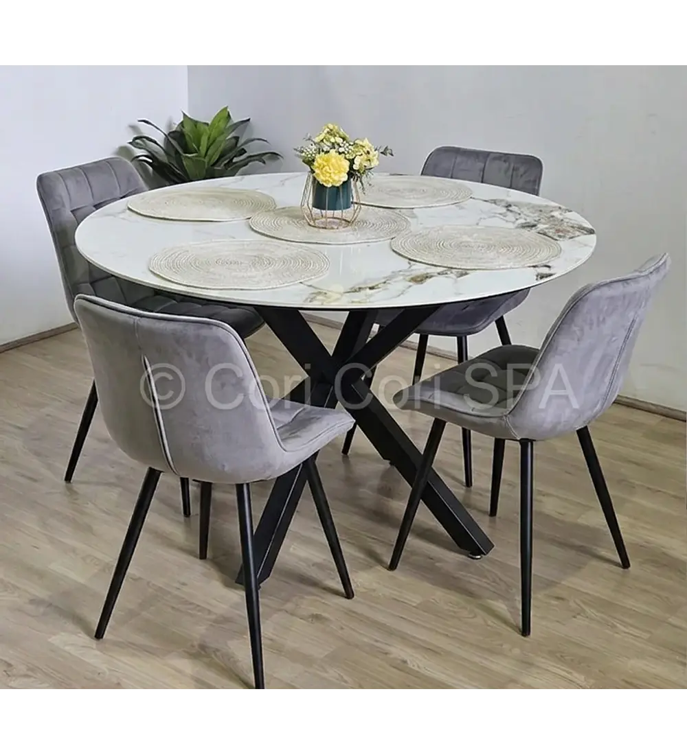 Comedor Warwick Stone + 4 Silla Capitonne Top Velvet Black