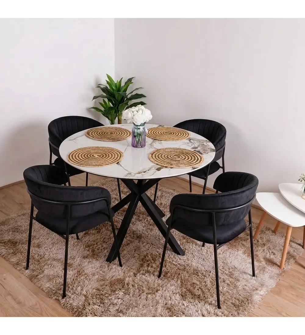 Comedor Warwick Stone + 4 Sillas Max Black