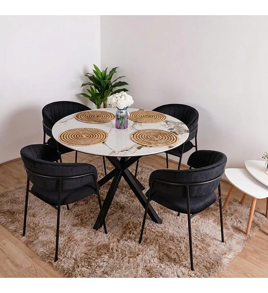 Comedor Warwick Stone + 4 Sillas Max Black
