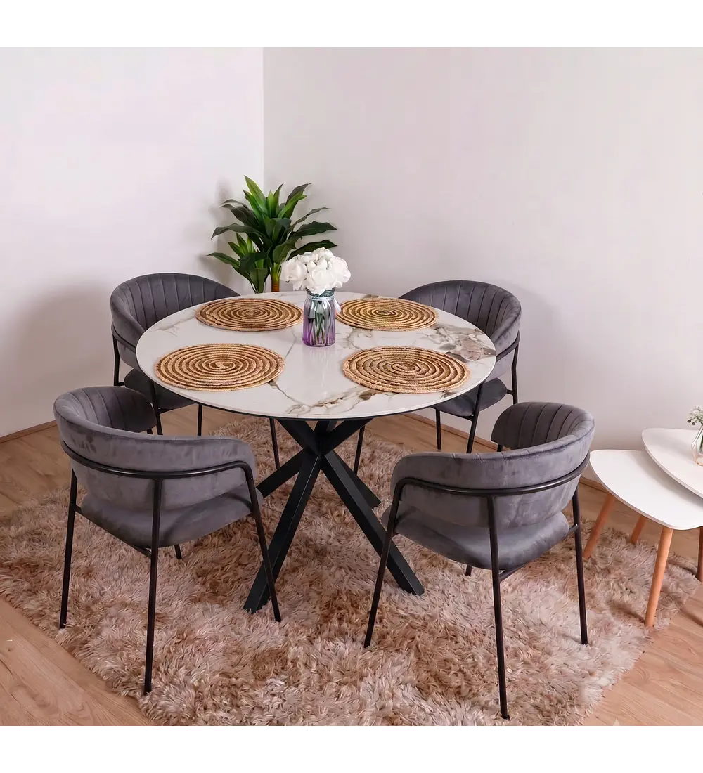 Comedor Warwick Stone + 4 Sillas Max Black