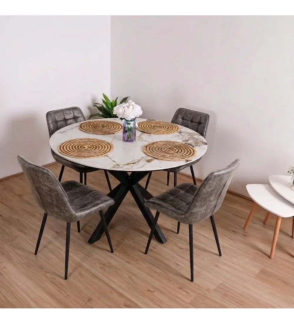 Comedor Warwick Stone + 4 Sillas Capitonne Top Vintage