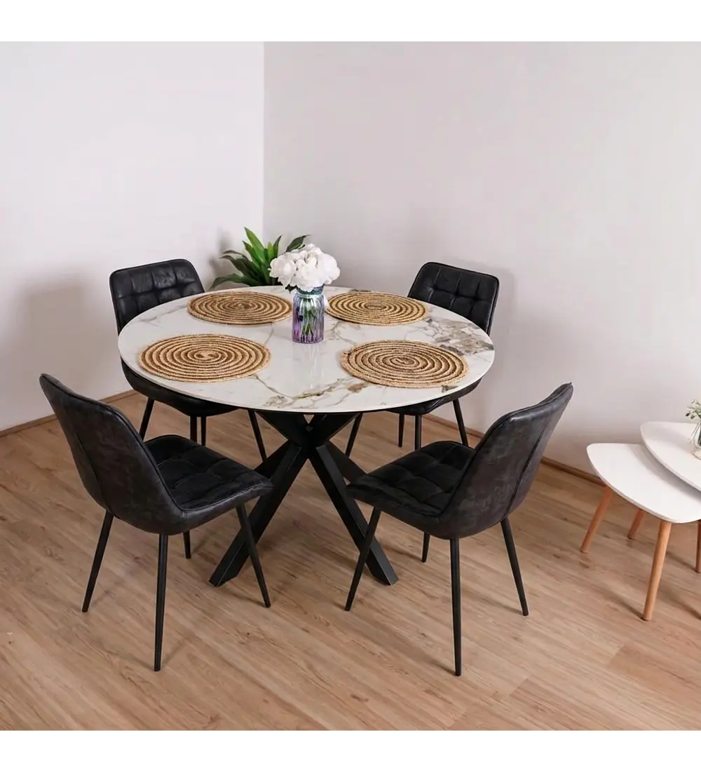 Comedor Warwick Stone + 4 Sillas Capitonne Top Vintage