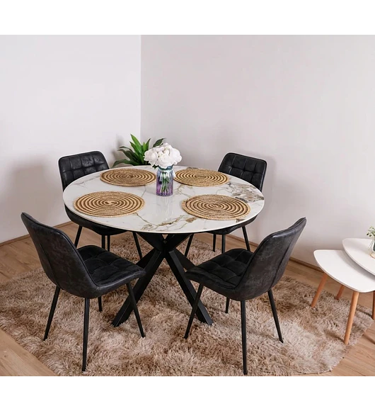 Comedor Warwick Stone + 4 Sillas Capitonne Top Vintage