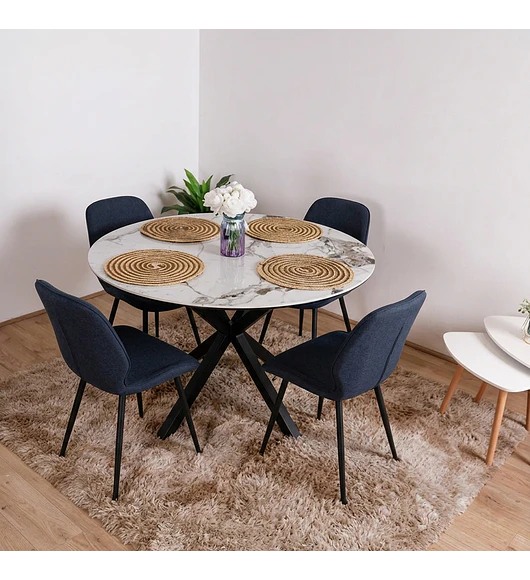 Comedor Warwick Stone Black + 4 Sillas Fiori Top Black