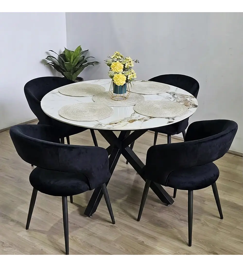 Comedor Warwick Stone + 4 Silla Siena Black