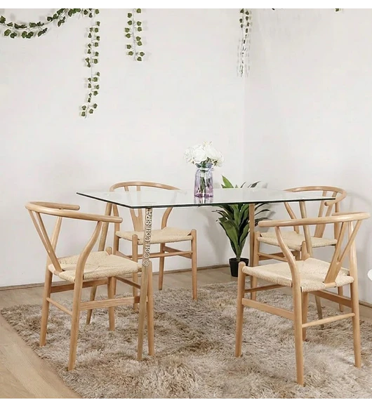 Comedor Mesa Rubi 120x80cm + 4 Sillas Wishbone Madera Cuerda e Hilo