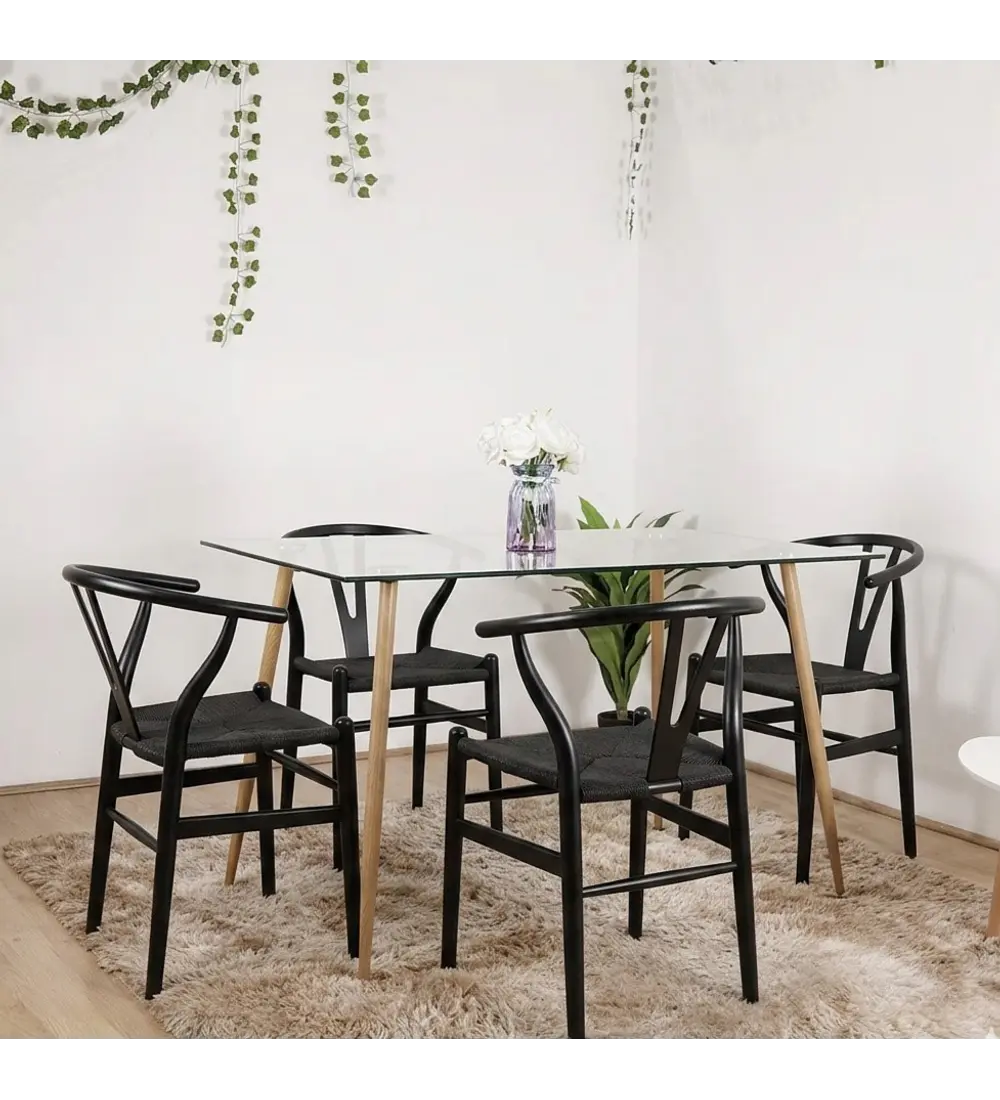 Comedor Mesa Rubi 120x80cm + 4 Sillas Wishbone Madera 