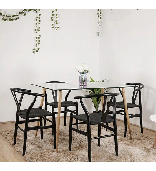 Comedor Mesa Rubi 120x80cm + 4 Sillas Wishbone Madera 