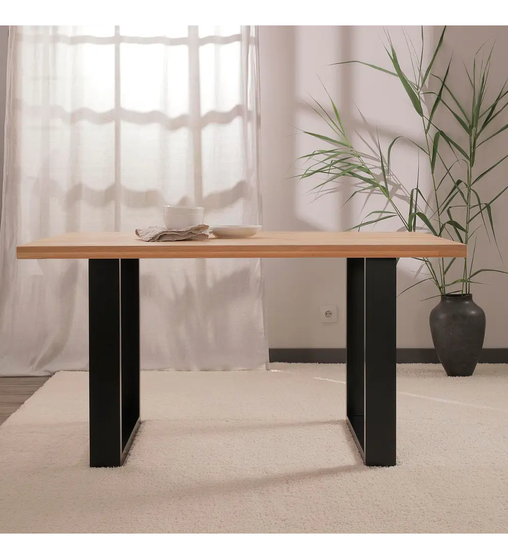2da Seleccion -Mesa de Comedor Estilo Industrial Madera Clara 160x90cms