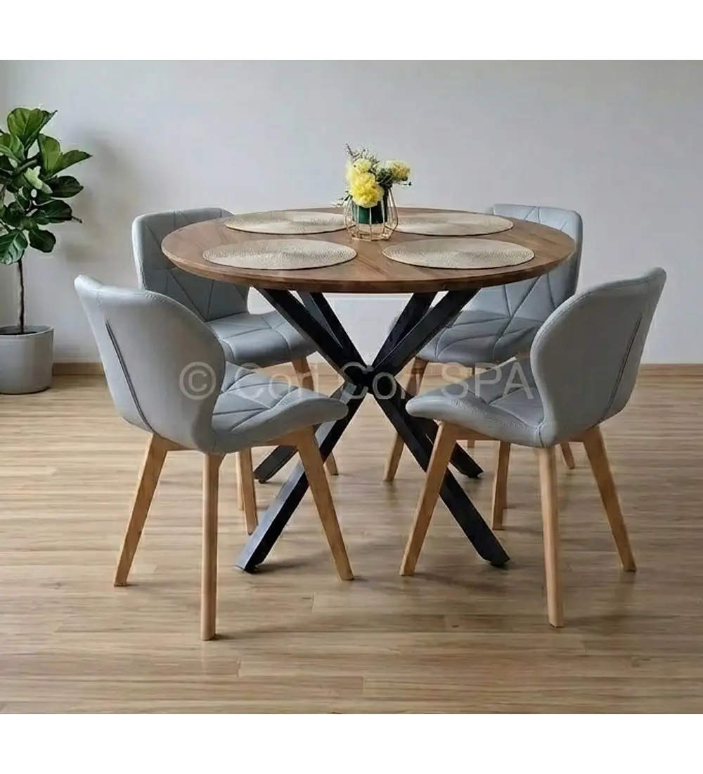 Comedor Warwick Rustica Black 120cm + 4 Sillas Mariposa Ecocuero 