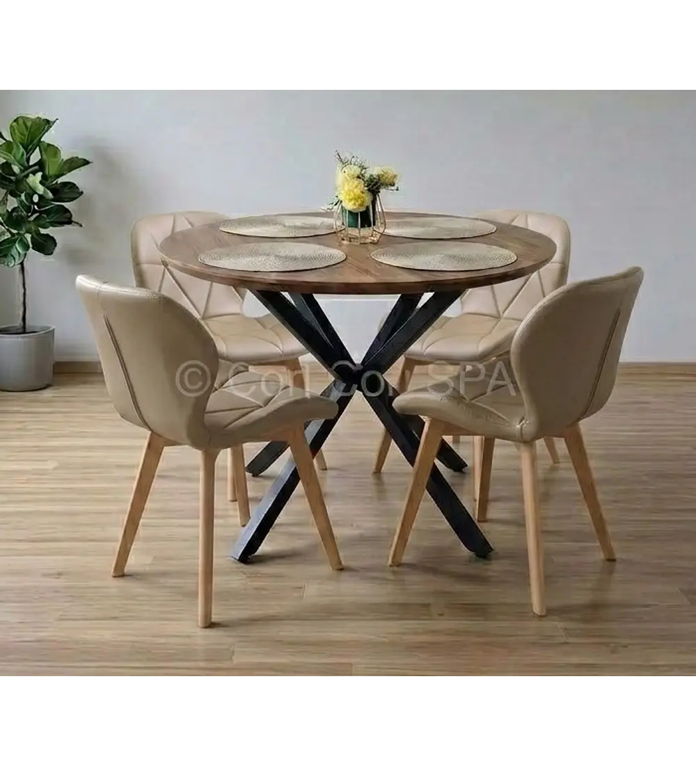 Comedor Warwick Rustica Black 100cm + 4 Sillas Mariposa Ecocuero