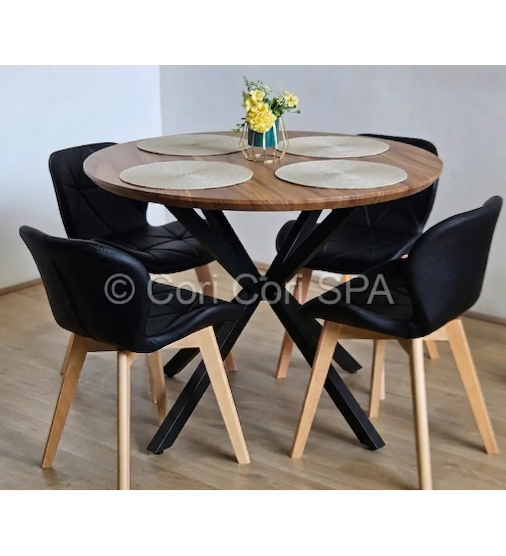 Comedor Warwick Rustica Black 100cm + 4 Sillas Mariposa Ecocuero