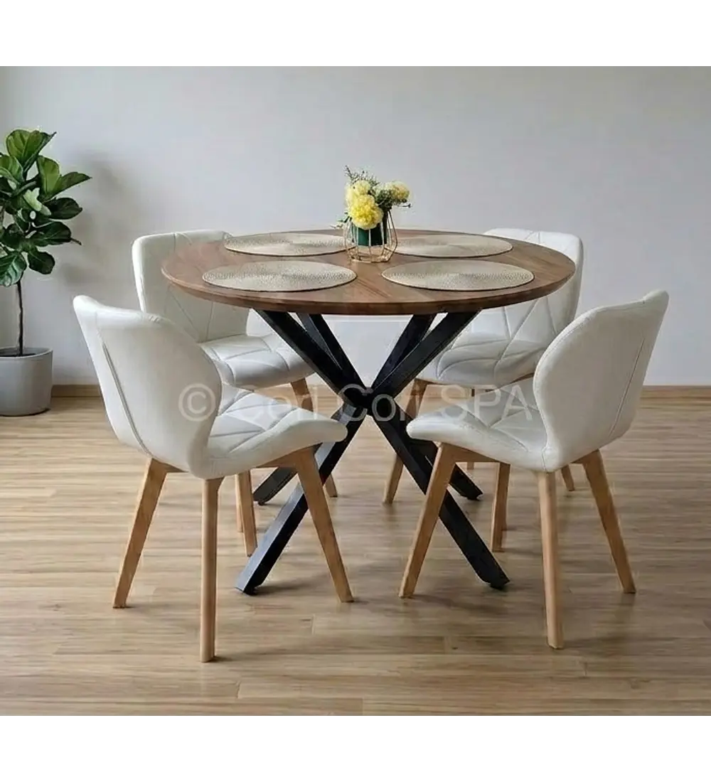 Comedor Warwick Rustica Black 100cm + 4 Sillas Mariposa Ecocuero