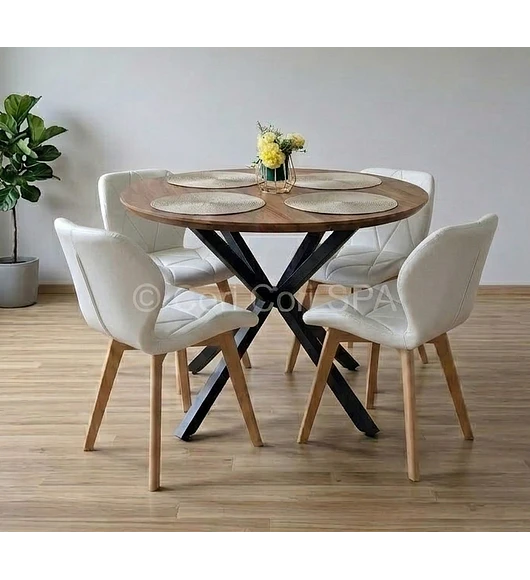 Comedor Warwick Rustica Black 100cm + 4 Sillas Mariposa Ecocuero
