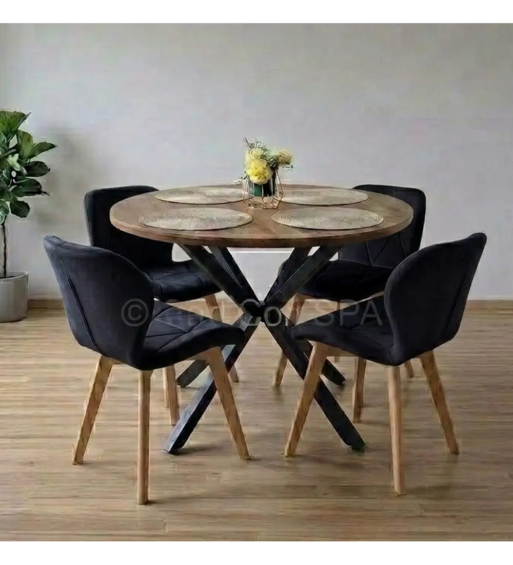 Comedor Warwick Rustica 120cm + 4 Sillas Mariposa Velvet