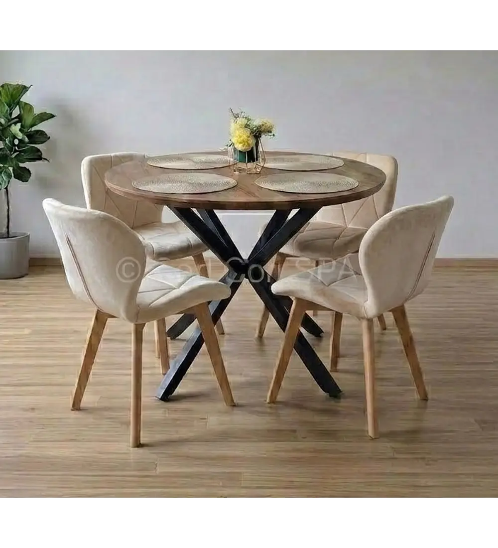 Comedor Warwick Rustica 120cm + 4 Sillas Mariposa Velvet
