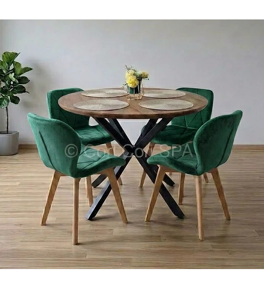 Comedor Warwick Rustica 120cm + 4 Sillas Mariposa Velvet