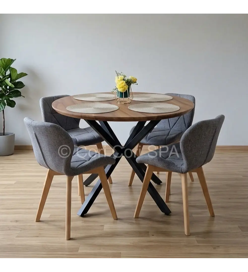 Comedor Warwick Rustica 100cm + 4 Sillas Mariposa Velvet