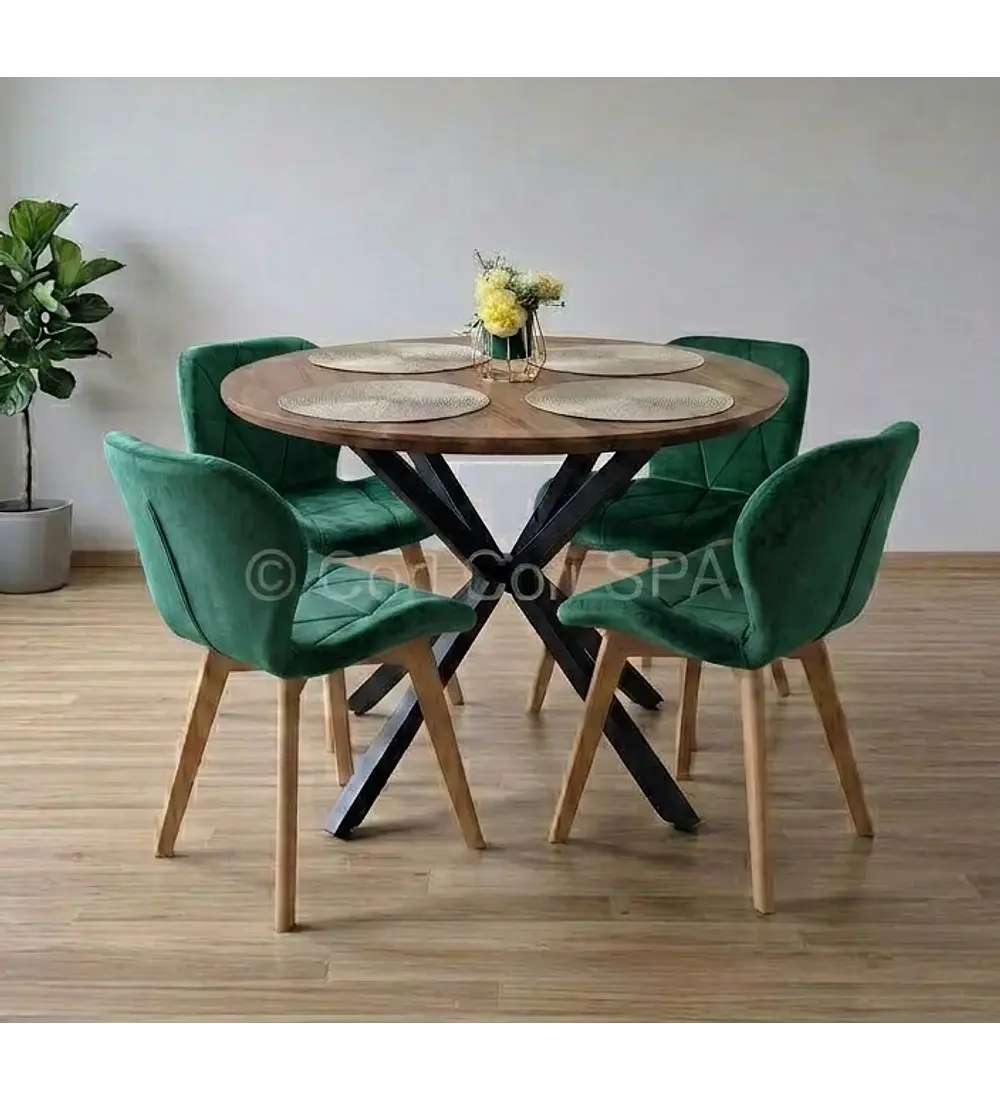 Comedor Warwick Rustica 100cm + 4 Sillas Mariposa Velvet
