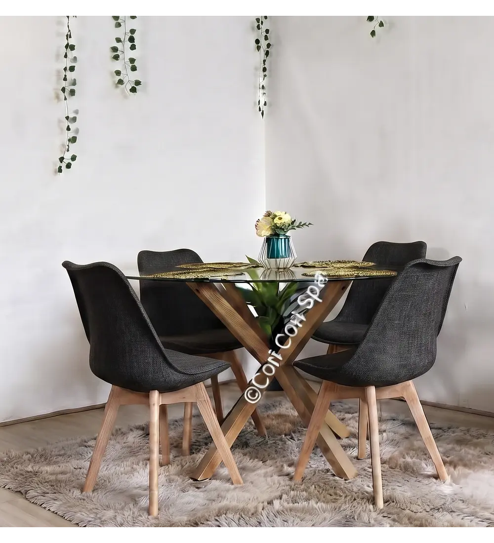 Comedor Warwick 120cms + 4 Sillas Tulip Lino