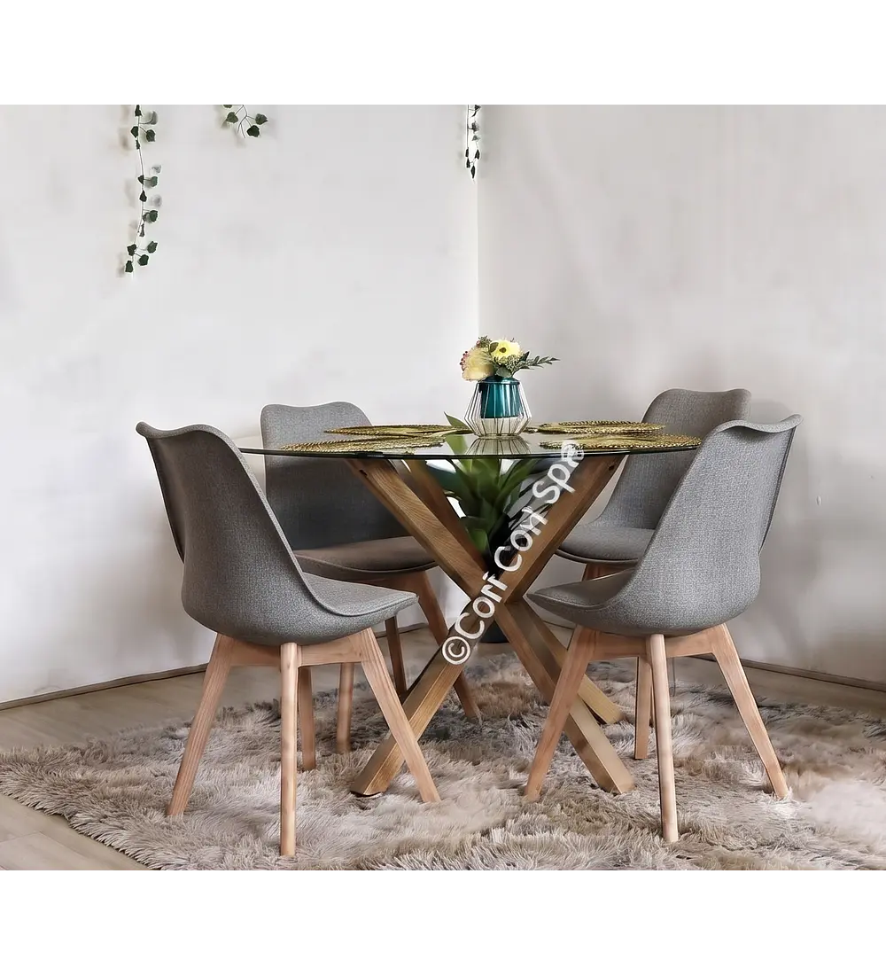 Comedor Warwick 120cms + 4 Sillas Tulip Lino