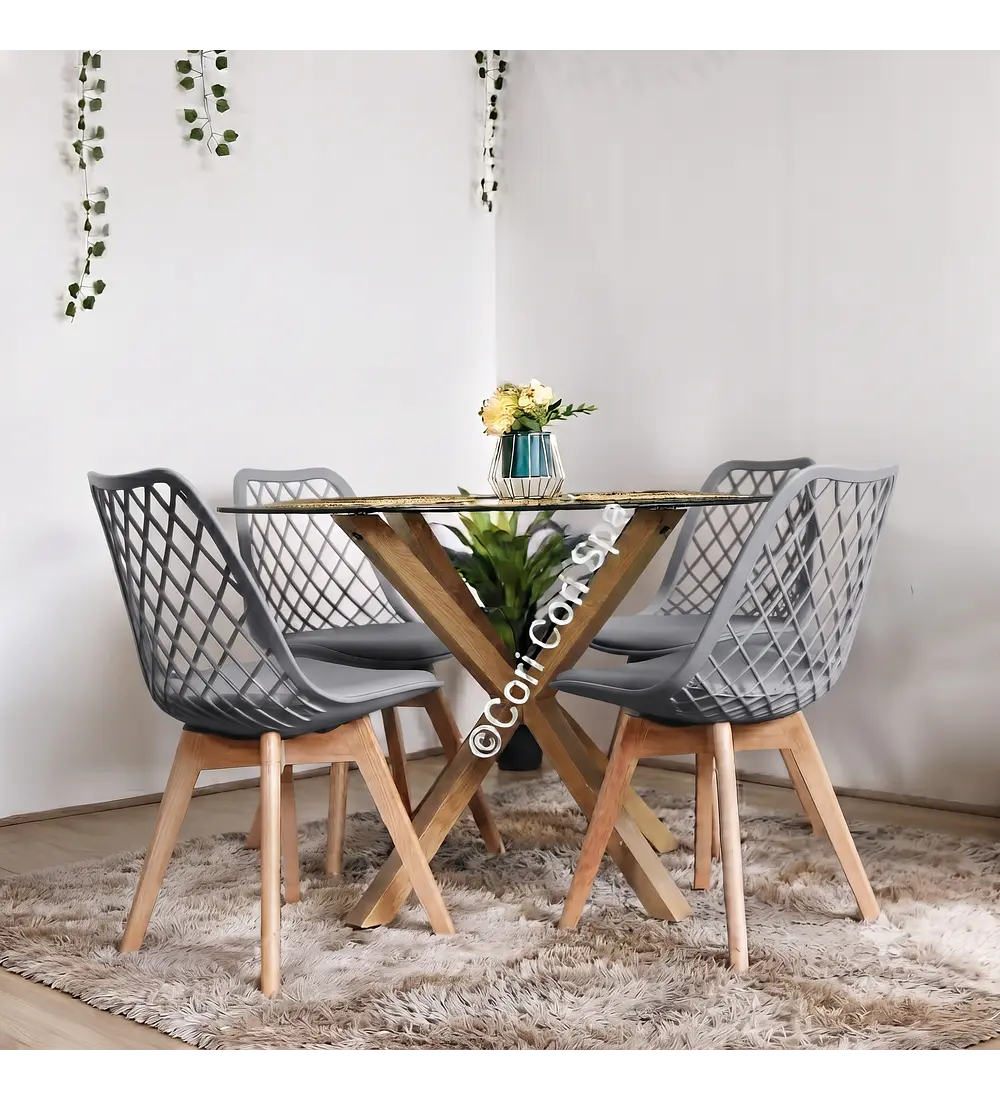 Comedor Warwick Vidrio + 4 Tulip Mesh