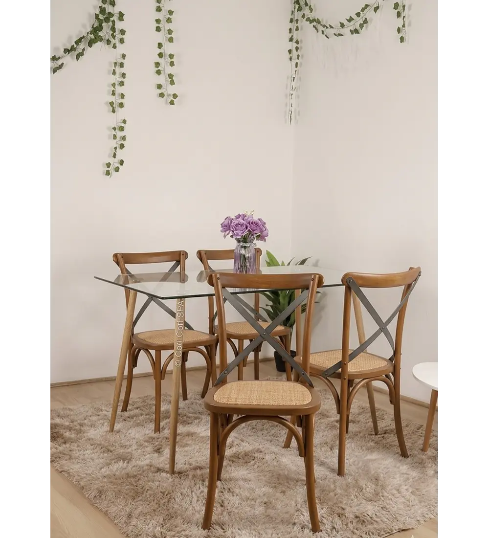 Comedor Mesa Rubi 120x80cm + 4 Sillas Crossback Madera