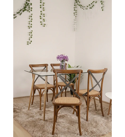 Comedor Mesa Rubi 120x80cm + 4 Sillas Crossback Madera