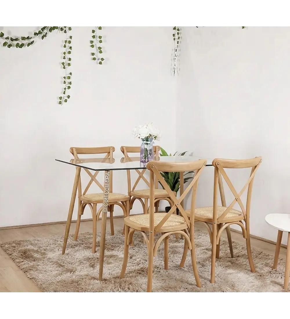 Comedor Mesa Rubi 120x80cm + 4 Sillas Crossback Madera