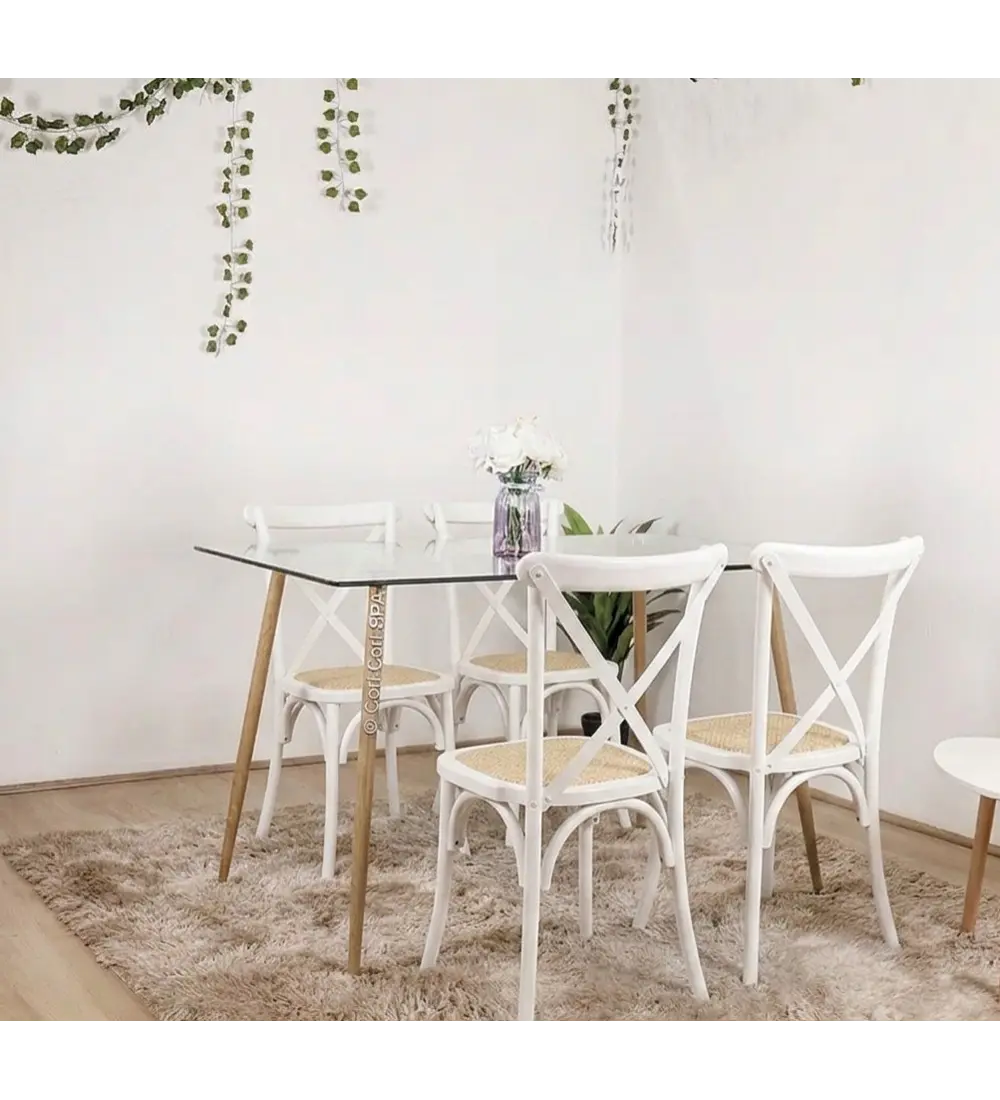 Comedor Mesa Rubi 120x80cm + 4 Sillas Crossback Madera