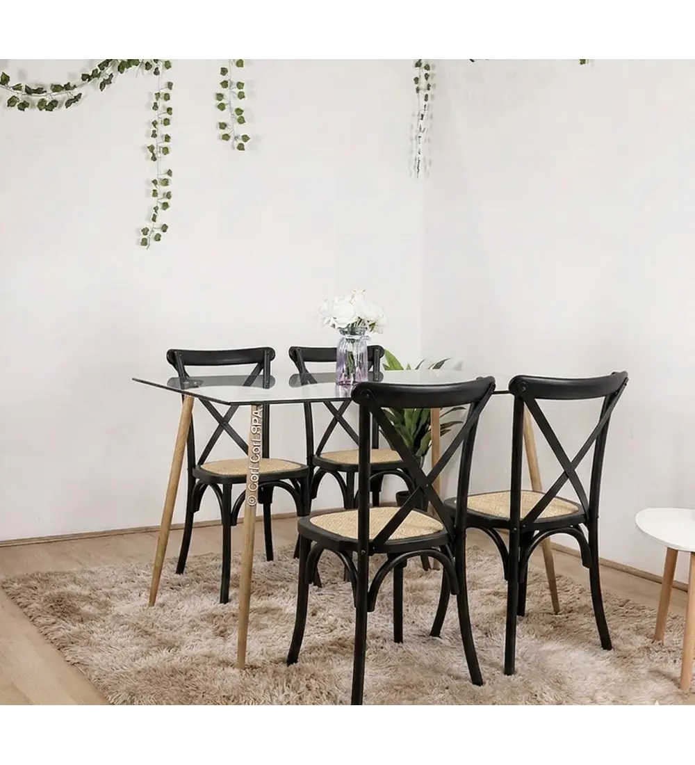 Comedor Mesa Rubi 120x80cm + 4 Sillas Crossback Madera