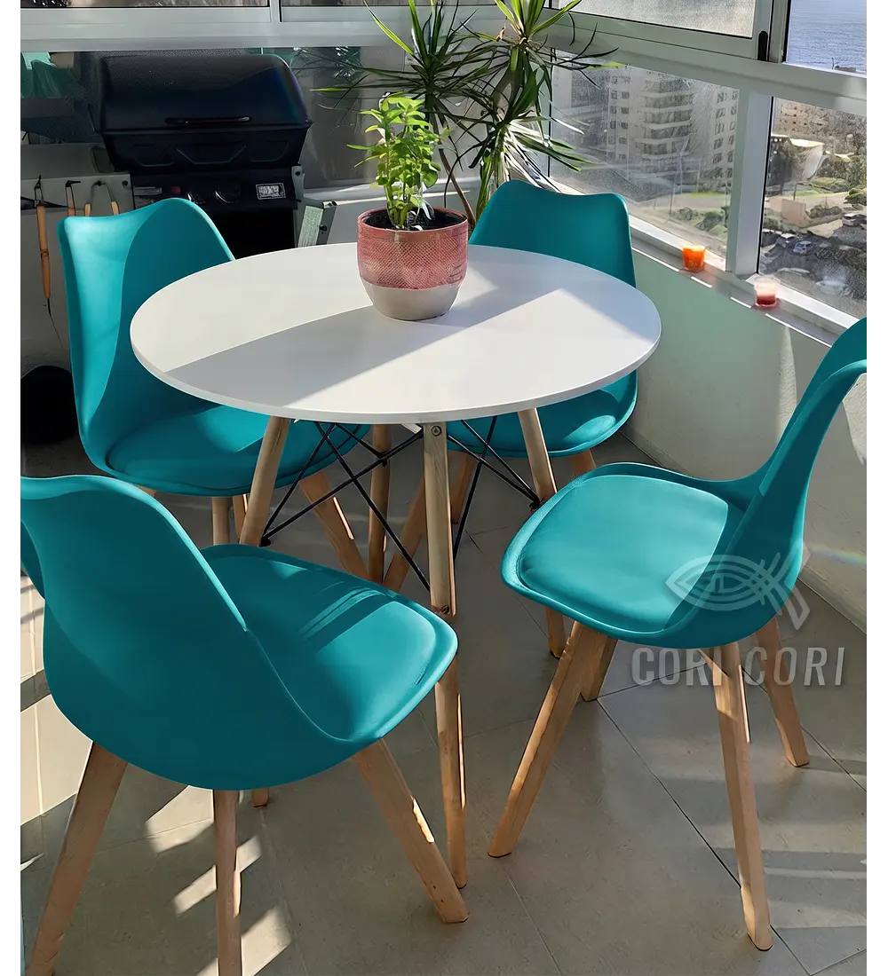 Comedor Mesa Eames Blanca 80cms + 4 Sillas Tulip 