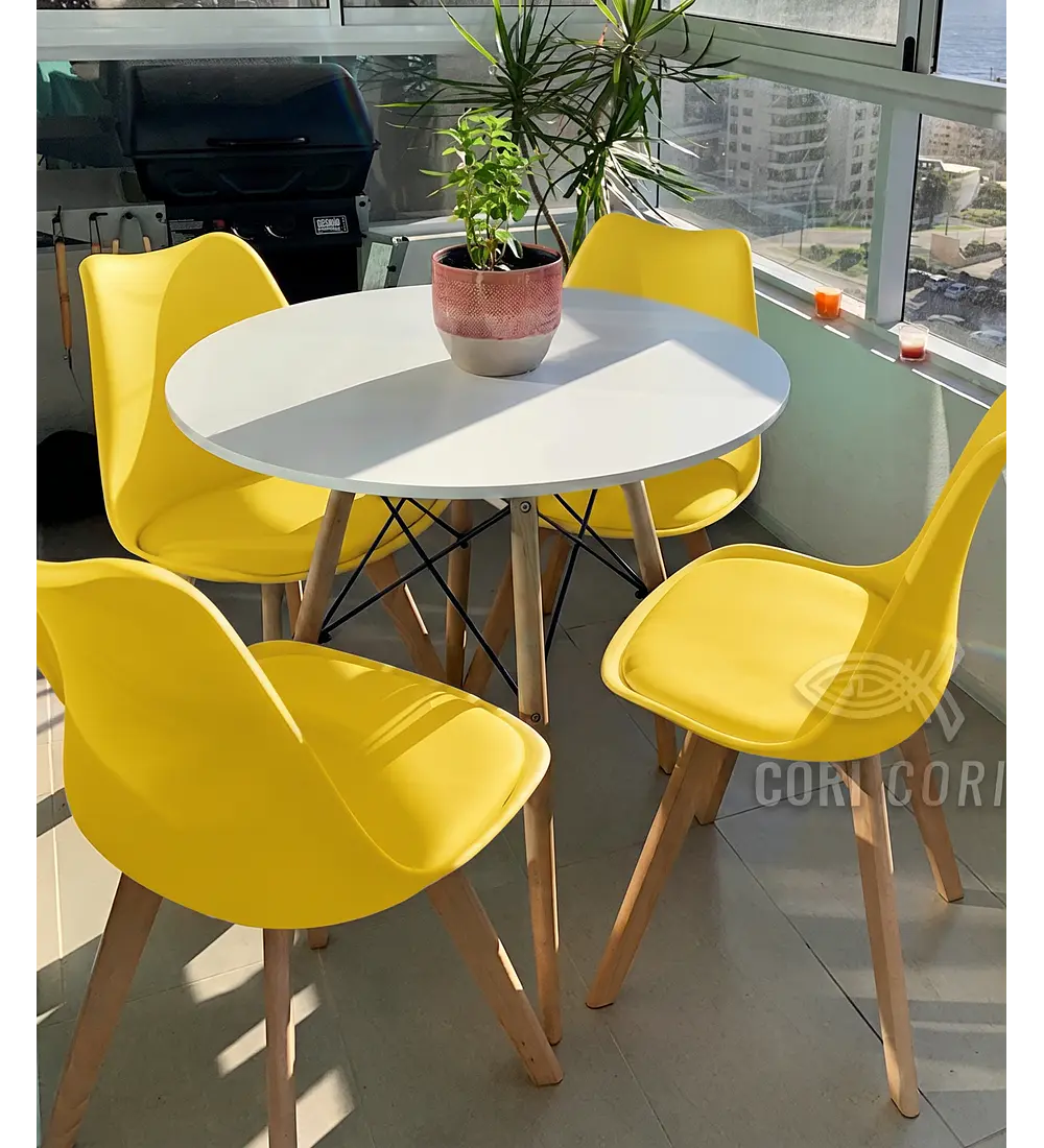 Comedor Mesa Eames Blanca 80cms + 4 Sillas Tulip 