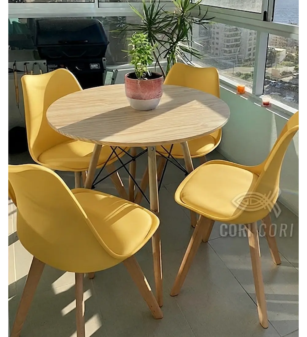 Comedor Mesa Eames Wood 80cms + 4 Sillas Tulip 