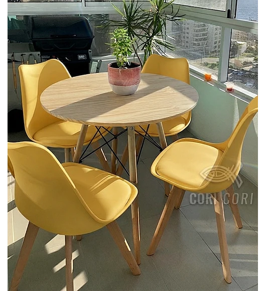 Comedor Mesa Eames Wood 80cms + 4 Sillas Tulip 