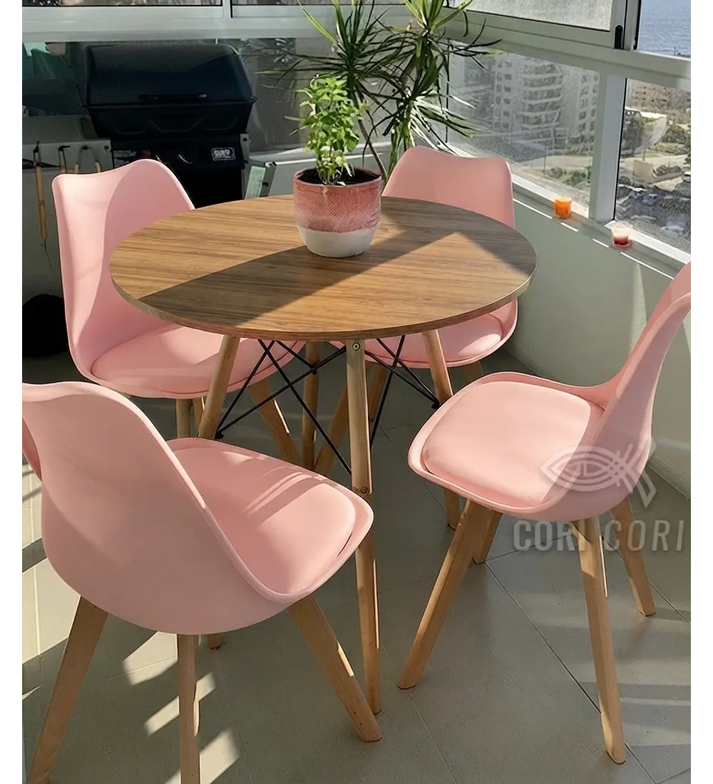 Comedor Mesa Eames Wood 80cms + 4 Sillas Tulip 