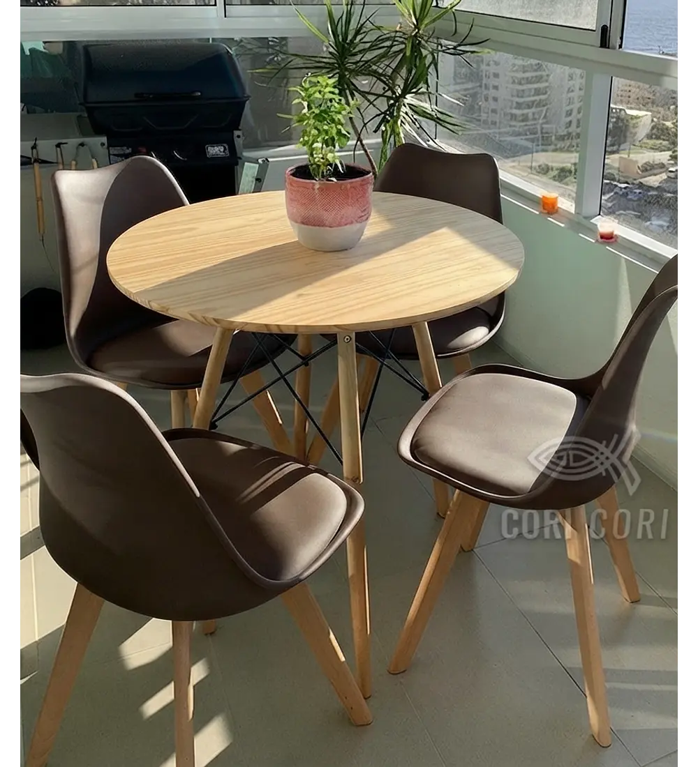 Comedor Mesa Eames Wood 80cms + 4 Sillas Tulip 