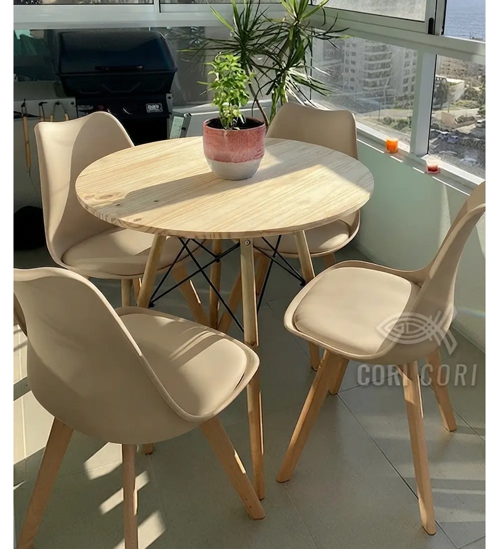 Comedor Mesa Eames Wood 80cms + 4 Sillas Tulip 