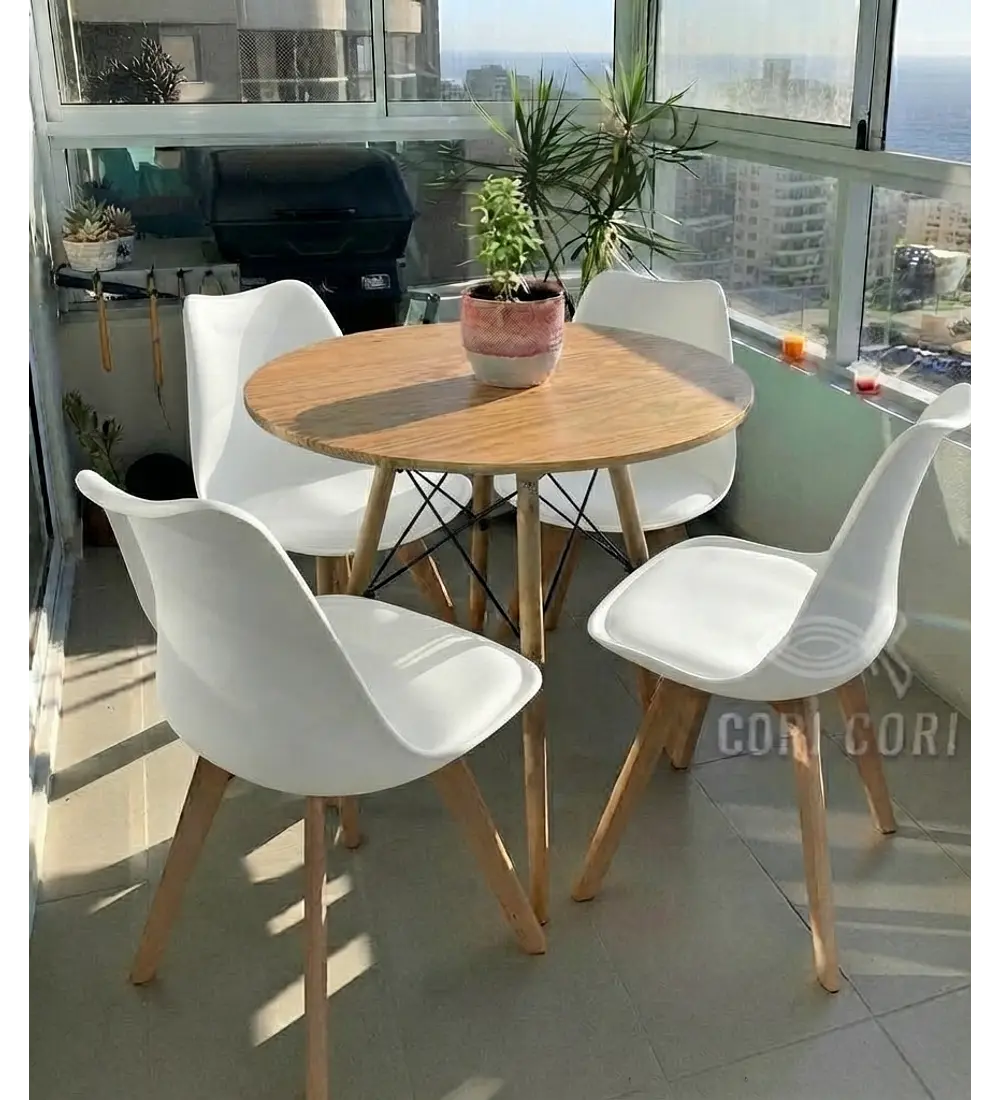 Comedor Mesa Eames Wood 80cms + 4 Sillas Tulip 