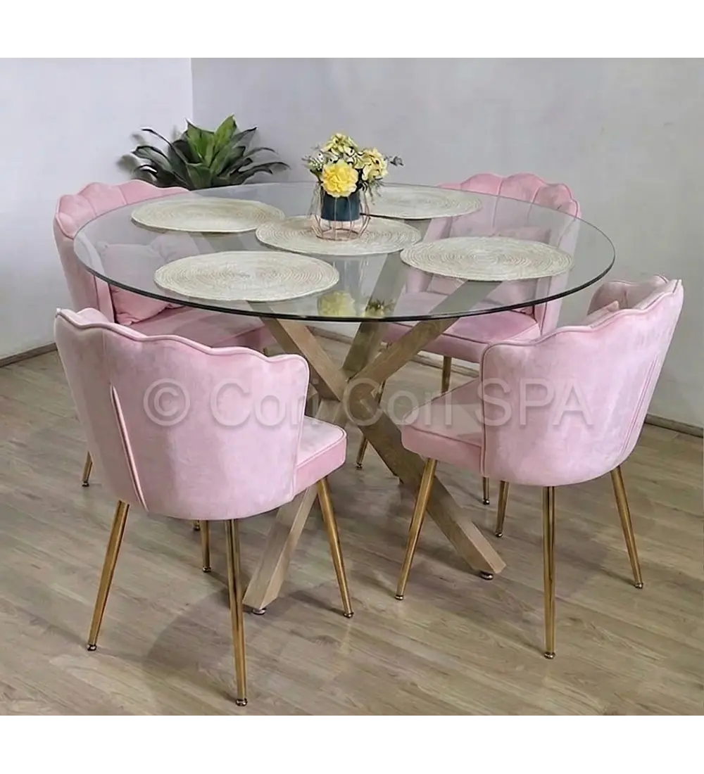 Comedor Mesa Warwick 100cms + 4 Sillas Corona Gold