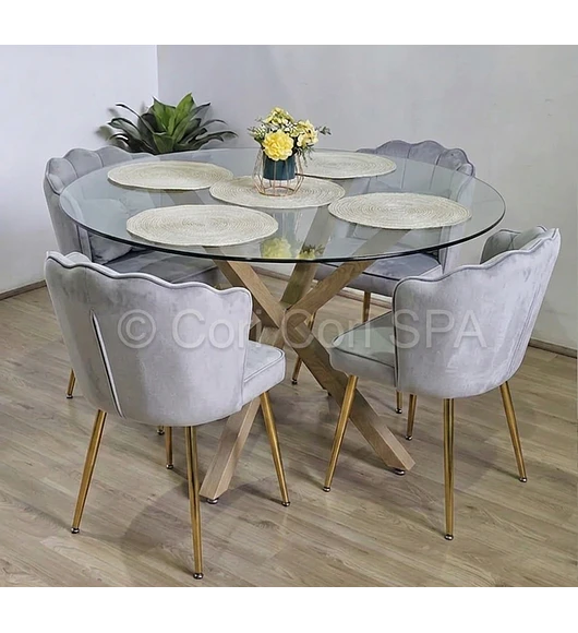 Comedor Mesa Warwick 100cms + 4 Sillas Corona Gold